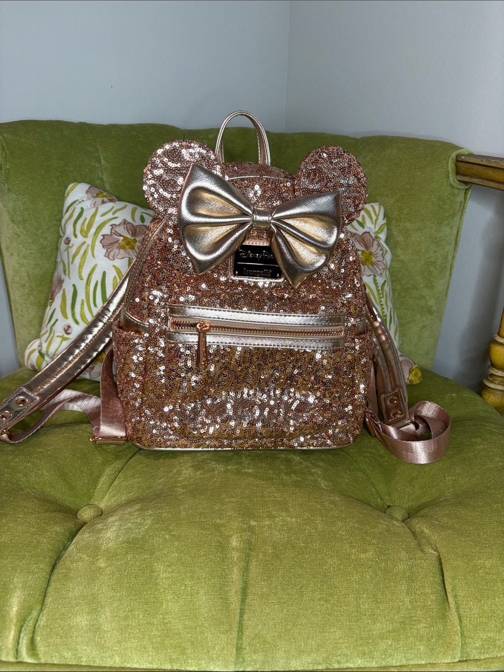 Authentic Disney parks Loungefly  Rose Gold Minnie Ear Mini Backpack